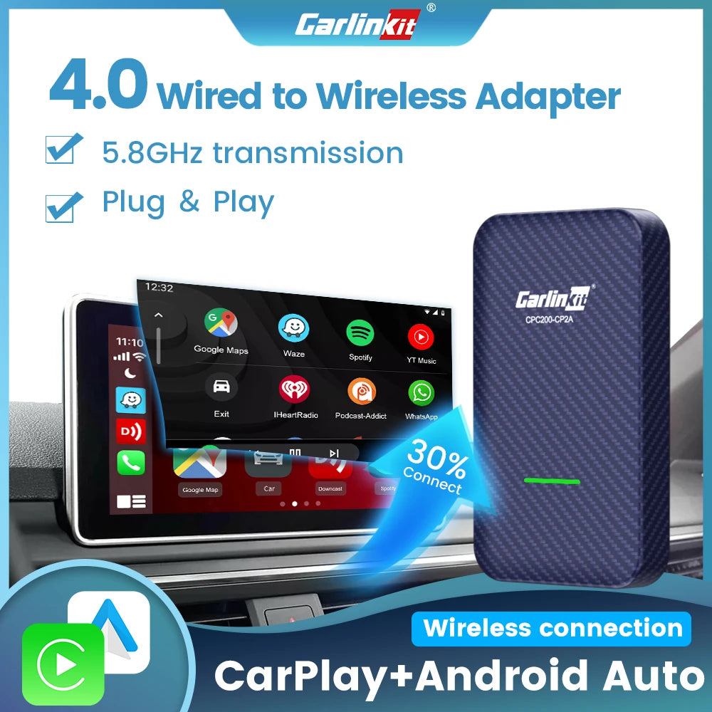 Adaptateur CarPlay sans fil Carlinkit 4.0 — Universel (VW Skoda Toyota Peugeot Kia Mazda)