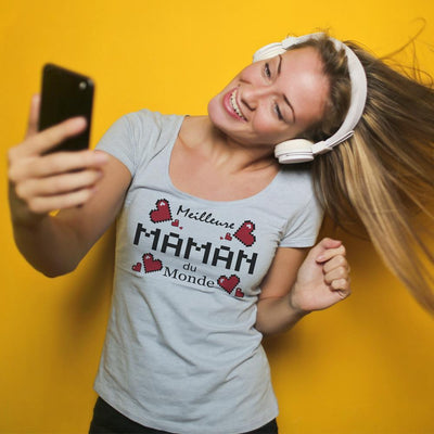 T-Shirt fête des mères meilleure maman du monde pixel