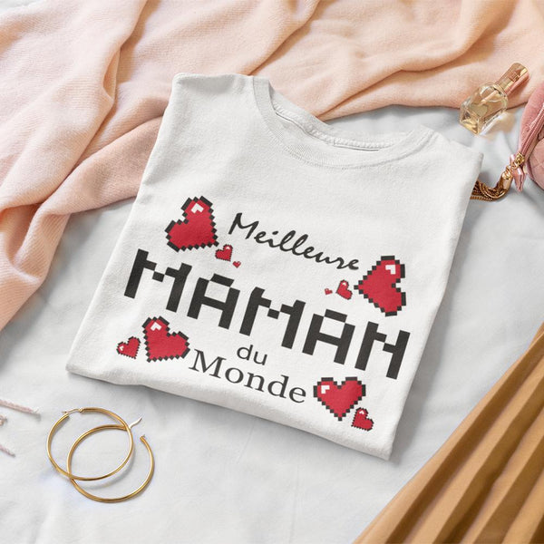 T-Shirt fête des mères meilleure maman du monde pixel